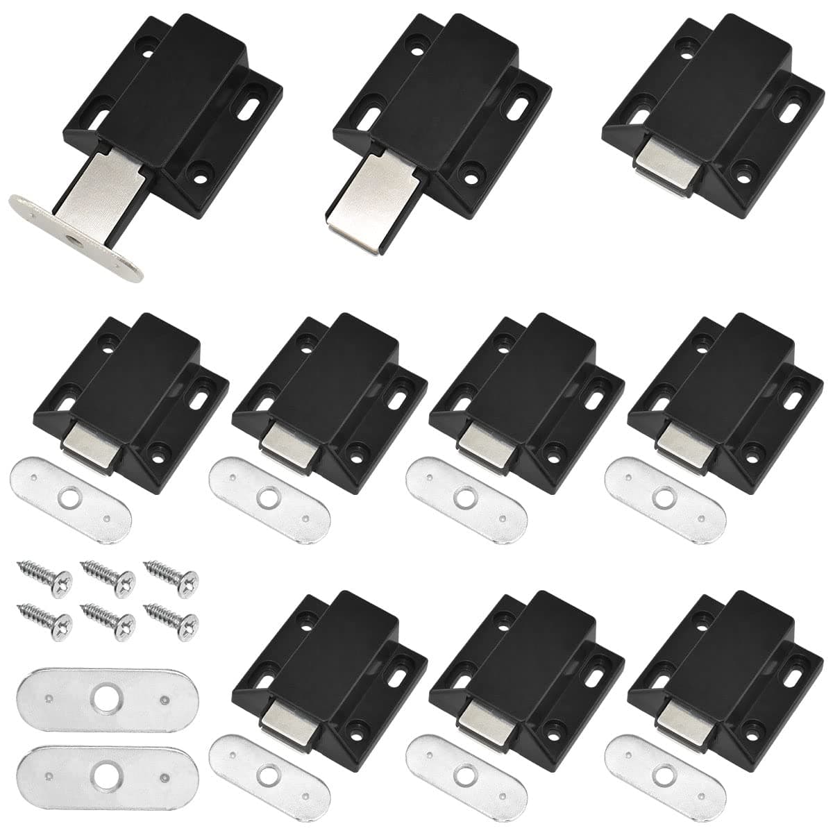 10 Pack Magnetic Push Latch Catch Push to Open Latch Pressure Touch Release Cabinet Catch for Doors Drawers Release Latch Kitchen Drawer Push Catch Pop Out Latch (Black)