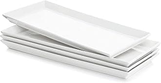 Rectangular Porcelain Platters, Serving Trays for Parties, 13.8 Inch Large Serving Dishes for Steak, Taco, Sushi, Appetizer, Cake - Dishwasher & Oven Safe - Set of 4, White