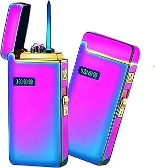 Arc Jet Flame Torch Electric Lighter - Refillable Butane 2 in 1, USB Rechargeable Windproof Infinity Lighter for Cigars, BBQs, Fireworks, Candles, Camping (Ice Color)