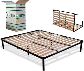 EVERGREENWEB – Folding Double Bed Frame 140x200-35 cm High with strong Iron Frame and Beech Wood Slats, Orthopedic Bed Base FULLY ASSEMBLED + 6 Legs for all Mattresses & Pillows, 100% ITALIAN