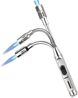 Auratrio Storm Butane Lighter, 360° Flexible, with Locking, Jet Flame for Fireplace, Kitchen, Candles, BBQ, Oven, Campfire (Not Prefilled)