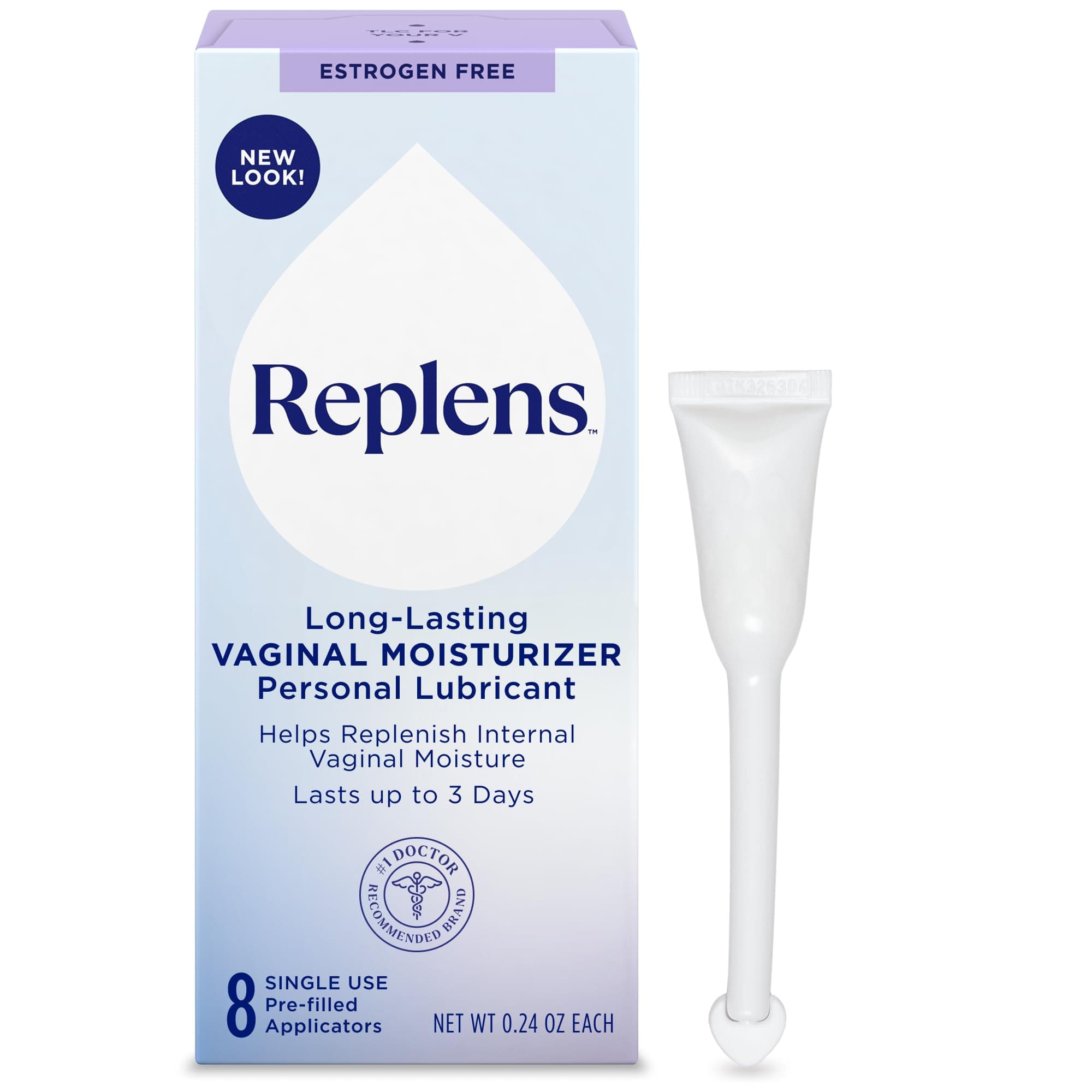 Replens Long-Lasting l Moisturizer with single-use applicator, 8 Count (Pack of 1)