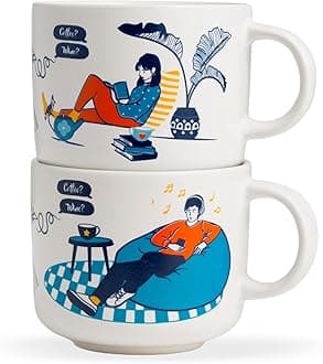 Shay Ceramic Couple Cappuccino Cup, Set of 2, White, 270ml | His & Her Coffee Cup | Large Tea Cup | Matte Finish | Large Cup for Coffee | Ceramic Cup | Premium Stoneware Coffee Cup (His & Her)