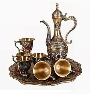 Vintage Turkish Tea Set with 6 Cups and Tray Exquisite Tea Sets Decorative Retro Tea Service Set for Home Party Decor (Retro Color)