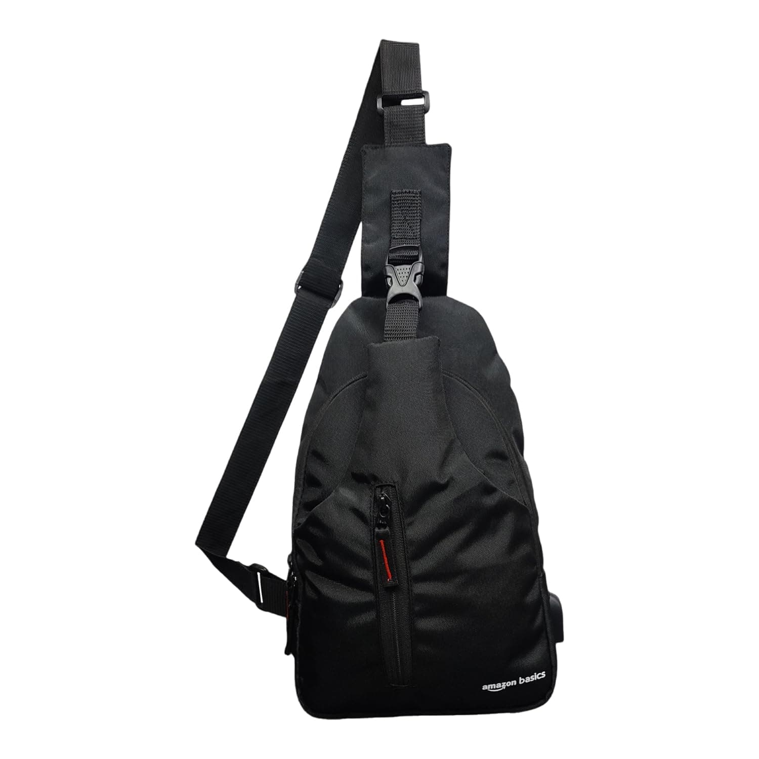 amazon basicsCross Body Backpack with 3 Pockets for Unisex | USB Charger | Water Resistant | Suitable for Outdoor Activities | Black