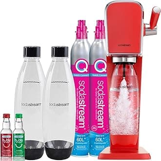 sodastreamArt Sparkling Water Maker Bundle (Mandarin Red), with CO2, Dishwasher Safe Bottles, and Bubly Drops Flavors