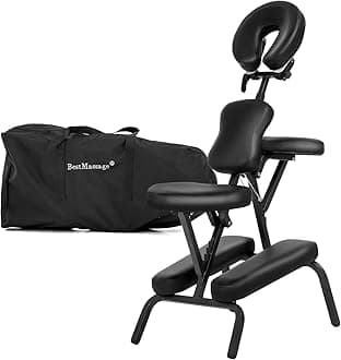 Massage Chair Portable Massage Chairs Tattoo Folding Chairs High-Density Sponge Height Adjustable Face Cradle Light Weight Travel Spa Seat W/Carring Bag (Black)