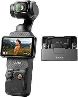DJI Osmo Pocket 3 + Mic 2 (2 TX + 1 RX + Charging Case), Digital Camera with 1'' CMOS & 4K/120fps Video, 3-Axis Stabilization, Face/Object Tracking, Mic 2 Included for Clear Audio, Vlogging Camera 4K