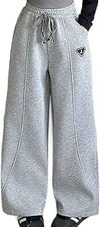 Boys' Open Bottom Fleece-Lined Sweatpants with Pockets High Elastic Waist Baggy Wide Straight Leg Pants 5-15 Years