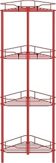 4 Tier Floor Standing Corner Shower Caddy Organizer Shelf with Hooks, Bathroom Shelves Stand Rack, Red