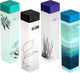 Frosty Plastic Food Grade Fridge Square Bottle Gift Set(4 Pieces,1L,Labelled Floral Design), 950 milliliter