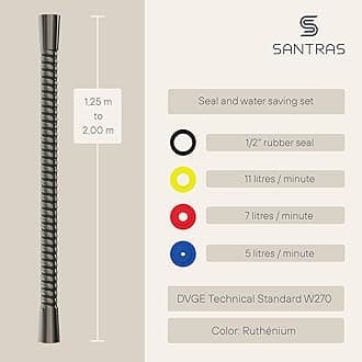 SANTRAS® Plastic Shower Hose Deluxe 2.00 m Long with Flow Limiter in Ruthenium - Particularly Flexible Shower Hose Made of Stainless Steel Made in Germany