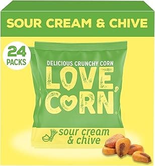 LOVE CORN Sour Cream & Chive Crunchy Corn Snack | 24 x 20g Bags | Kosher, Vegan, Gluten-Free | Simple Ingredients, Low Calorie, Low Sugar | Great For Lunchbox & On The Go | Healthy Graze | UK Made