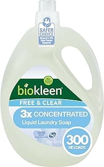 Biokleen Laundry Detergent Liquid, Concentrated, Eco-Friendly, Non-Toxic, Plant-Based, No Artificial Fragrance or Preservatives, Free & Clear, Unscented, 150 Ounces - 300 HE Loads/150 Standard Loads
