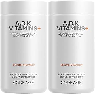 ADK Vitamins Supplement - Essential Vitamin A, D3 5000 IU, K1 & K2 (MK4 & MK7) - 6-Month Supply - 1 Capsule per Serving, Non-GMO, Gluten-Free - 2-Pack