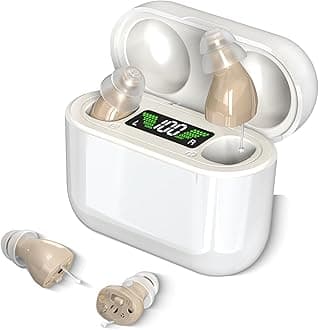 Hearing Aids with Long-Lasting Charging Case, Invisible Hearing Aids for Seniors with Smart Noise Cancellation, Completely-In-Canal Hearing Aid Devices, Easy Control (Beige)