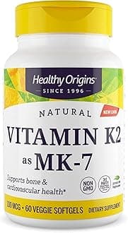 Healthy Origins Vitamin K2 100 mcg (MK-7, Non-GMO, Gluten Free, Cardiovascaular Support, Bone Support), 60 Veggie Gels