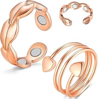 Cigmag 2PCS Copper Rings for Women Adjustable Solid Pure Magnetic Rings with Present Box
