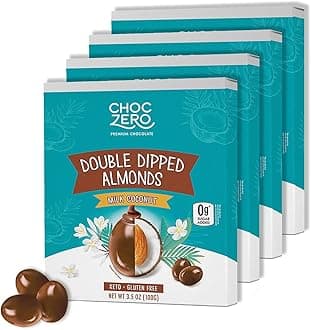 ChocZero Milk Chocolate Coconut Almonds – No Sugar Added, Keto Friendly, High Fiber, Low Sugar Snack – 3.5oz (Pack of 4)