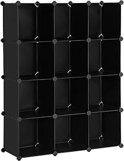 SONGMICS Cube Storage Organizer, Set of 12 Plastic Cubes, Book Shelf, Closet Organizers and Storage, Room Organization, Bedroom Living Room, 12.2 x 36.6 x 48.4 Inches, Black ULPC34BK