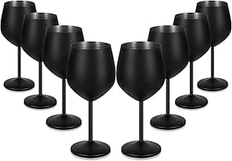 Lifecapido Stainless Steel Wine Glasses Set of 8, 18oz Stainless Steel Wine Goblet, Black Wine Glasses, Metal Wine Glasses with Cup Brush for Party Office Wedding Anniversary, Great for Red White Wine