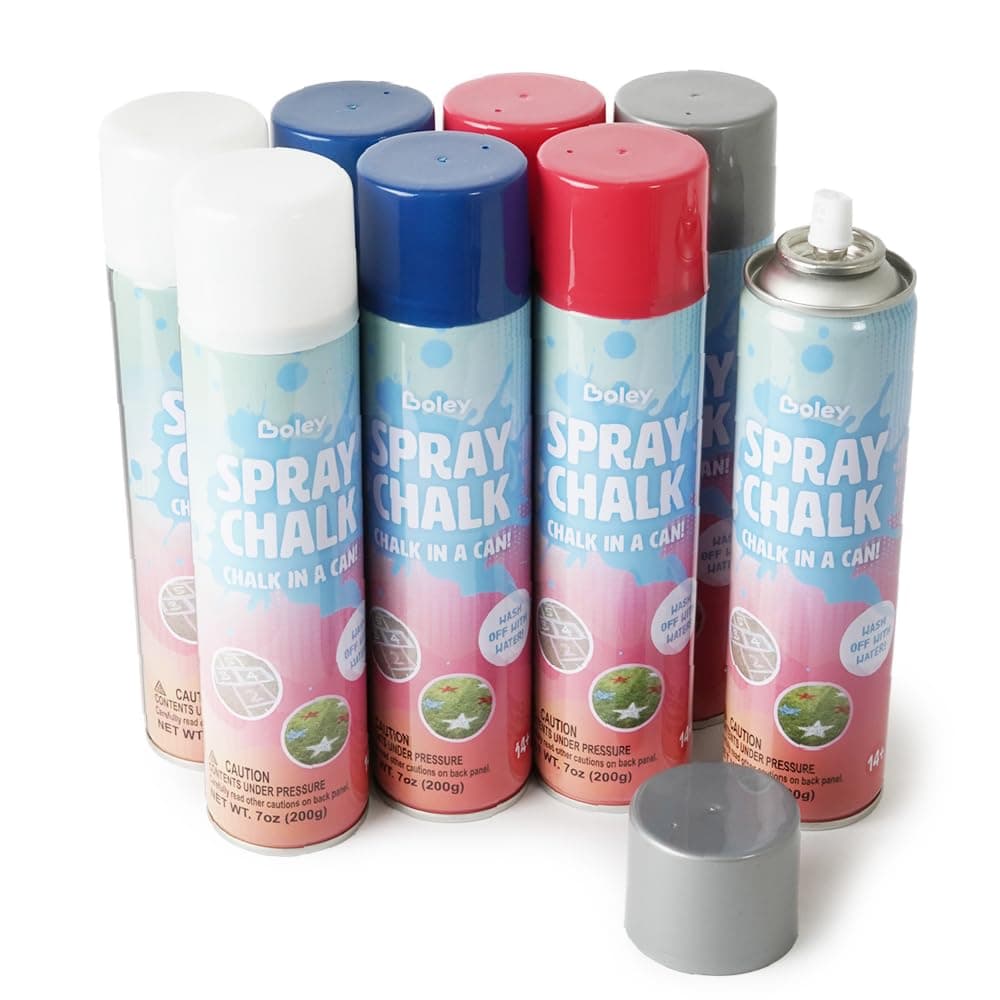 8-Pack Spray Chalk, 7 oz Each - Red, White, Blue, and Silver Colors – Patriotic American Flag Outdoor Chalk for Sidewalk, Pavement, & Grass – Fun Washable Art for Kids, Celebrations, and Events