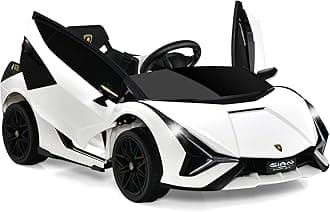 OLAKIDS Kids 12V Licensed Lamborghini SIAN Ride On Car, Electric Vehicle for Toddler with Control Remote, Battery Powered Toy with Music, Horn, 2 Speeds, Suspension, LED Lights, Bluetooth, USB (White)