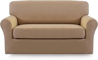 Easy-Going 2 Pieces Microfiber Stretch Sofa Slipcover – Spandex Soft Fitted Sofa Couch Cover, Washable Furniture Protector with Elastic Bottom Kids, Pet (Loveseat, Camel