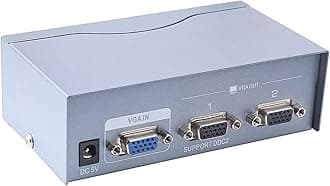 DTech DTECH 2 Way Powered VGA Splitter Amplifier Box High Resolution 1080p SVGA Video 1 in 2 out 250 Mhz for 1 PC to Dual Monitor Computer