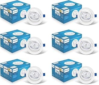 - Philips polycarbonate 12 Watt White LED Ceiling COB Round Spot Light with Adjustable Tilt|Cut out: 107mm|Warm White, Pack of 6 (Bright Spot)
