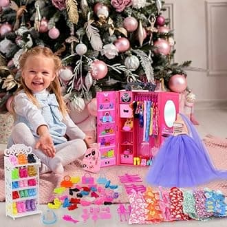 K.T. Fancy 108 Pcs 11.5 Inch Dolls Closet Wardrobe Include Clothes, Dresses, Shoes and Other Stuff for Girl Doll as Xmas Gift Present
