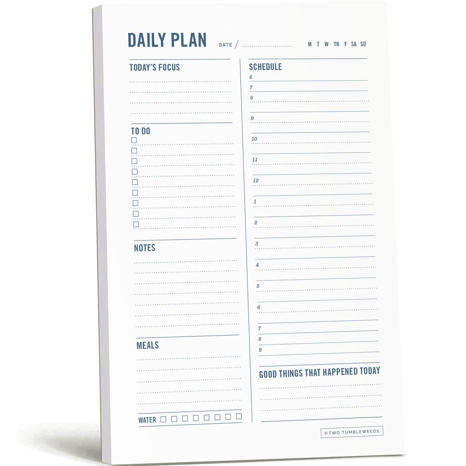 Daily Planner Notepad with Hourly Schedule - ADHD Planner, Time Block Planning Pad, Desktop To Do List, College Supplies - 6 x 9” - 50 Undated Sheets