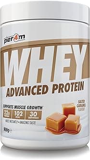Per4m Whey Protein Powder | High Protein Shake for Muscle Growth & Recovery | Low Sugar Gym Supplement | Sports Nutrition Drink + Amino Acids (900g, Salted Caramel)