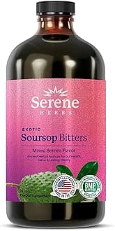 Soursop Bitters Liquid with Soursop Leaves for Gut Cleanse, Detox & Immune Boost with Black Seed, Moringa, Irish Moss, Ashwaganda, Turmeric, 16 fl oz (16 Fl Oz (Pack of 1), Mixed Berry)