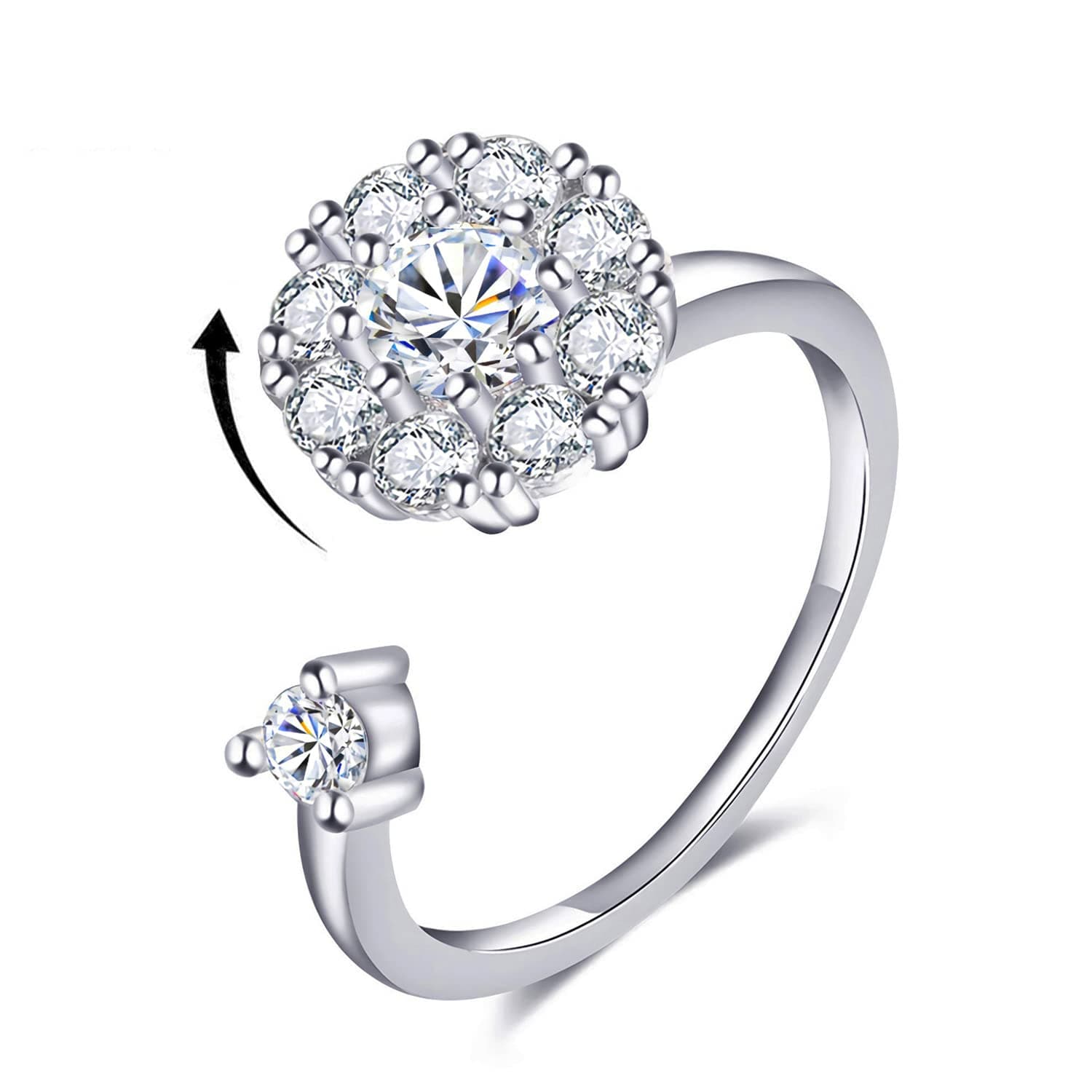 Bling Toman Spin Ring Women's Fidget Ring Adjustable Open Ring Discreet Calming Gift for Home/Office/School, Anxiety Spinner Ring Relieving Stress