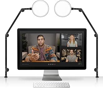 LUME CUBE Edge 2.0 LED Desk Lamp | Dimmable Home Office Desk Light with USB Charging Port & Strong Swing Arm | Adjustable Color Temperature and Brightness | Circle Webcam Light - Black 2pk