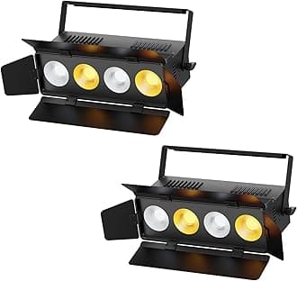 Stage Lights with Barn Doors, 4x50W LED Par Can Lights DMX512 Sound Activated, Cool White and Warm White COB Spotlights Uplights for Events Wedding Parties Concert Church Theater Christmas Packs of 2