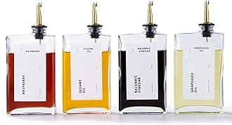 Olive Oil Dispenser for Kitchen, Cooking Oil and Vinegar Dispenser Set, Olive Oil Bottle, Soy sauce dispenser, coffee syrup bottles with stainless steel pourers - 4 pcs, Gold