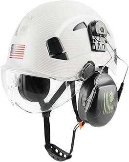 Safety Helmet Hard Hat with Visor and Ear Protection Adjustable Lightweight Vented ABS Work Helmet for Men and Women 6-Point Suspension ANSI Z89.1 Approved Ideal for Industrial & Construction