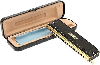 East top 16 Holes 64 Tones Chromatic Harmonica Key of C, Chromatic Mouth Organ Harmonica For Adults, Professionals and Students (BK)