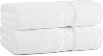 Luxury Egyptian Cotton Bath Towels, Pack of 2, 600 GSM Plush Soft Absorbent Bathroom Towels for Spa or Hotel, 30 x 54 in, White