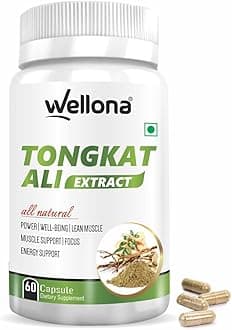 Wellona Tongkat Ali Longjack Root Extract Herbal Supplement For Men Enhanced Vitality and Stress tolerance 60 Capsules (Pack of 1)