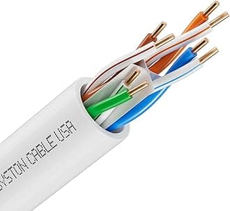 Syston Cable Tech Cat6A+ Bulk Raw Ethernet Cable White Bulk 700MHz 20 ft 23AWG 4pr Unshielded Twisted Pair UTP Solid Bare Copper Riser CMR Heat UV Resistance Indoor Outdoor Order to Cut