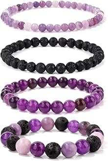 4pcs Beaded Bracelets for Women,Natural Healing Crystal Gemstones Bracelet,Anxiety Stress Relief Bracelet Handmade purple Jewelry Gifts for Women