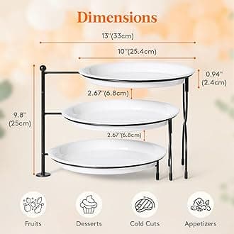 Lifewit 3 Tier Serving Tray, Round Plastic Platters Fruit Bowls, White Reusable Food Trays with Display Stand for Buffets, Cupcake, Snack, Veggie, Cookies, Dessert, Dishes, Party Supplies