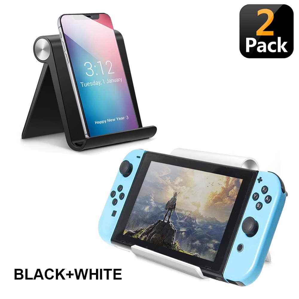 【2 Packs】 Phone Bracket,Nintendo Switch Holder,Lazy Bracket,Universal Mobile Phone Stand,DIY Free Rotating Mounts with Multiple Function 【Black+White】