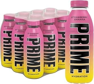 PRIME Hydration Strawberry Banana | Electrolyte Enhanced for Ultimate Hydration | 250mg BCAAs | B Vitamins | Antioxidants | 720mg Electrolytes | 10.5% Coconut Water | 500mL Bottle |12 Pack