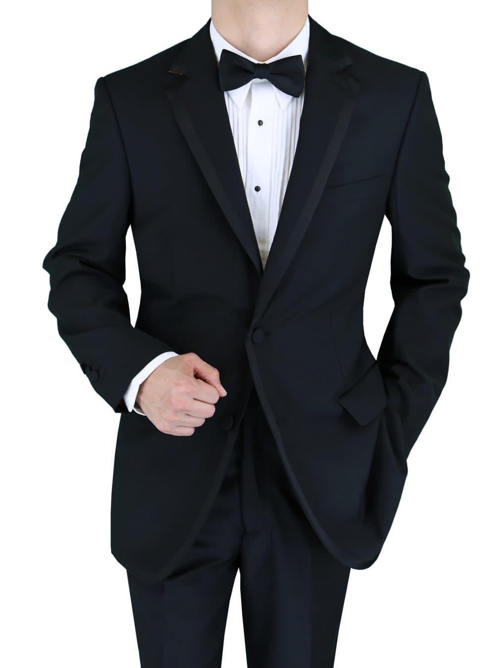 Bianco B Men's Black Two Button Notch Lapel Side-Vent Tuxedo (50 Long, Black)