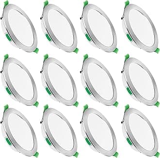 – 7W LED Recessed Ceiling Light, Dimmable 230V Downlights Ultra Slim 90-100mm Cutout, CCT Selectable Warm White 3000K Neutral White 4000K Cool White 6500K, LED Spotlights for Bathroom Kitchen, 12 Pack