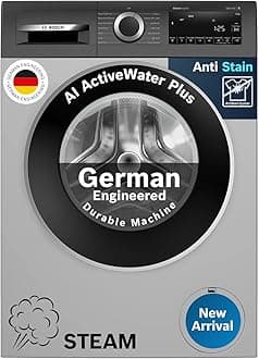 Bosch 9Kg, 5 Star, AntiStain & AI Active Water+ Fully-Automatic Front Loading Washing Machine (WGA2420SIN, Iron Steam Assist, Steam with Antibacteria, Allergy Plus, In-Built Heater, Dark Silver)